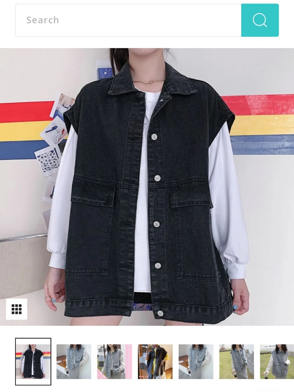 The Lifestyled Co Oversized Black Denim Button-Front Vest, Flap Pockets, XL